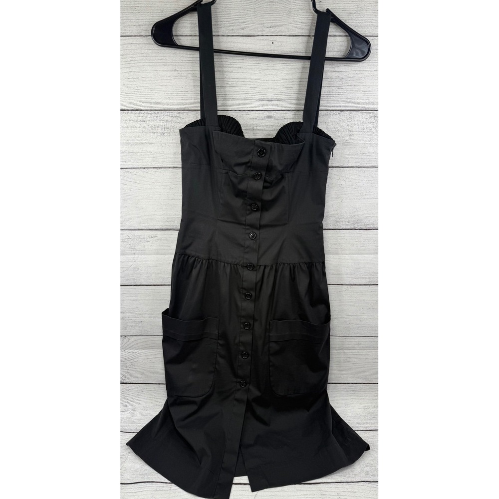 Prada Black Button Front Pinafore Dress Made in Italy Size 40 Cotton Blend